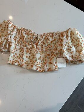 Altar’d State Puff Sleeve Floral Print Chiffon Blouse Size Small